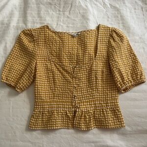 Yellow and White Buttoned Peplum Blouse